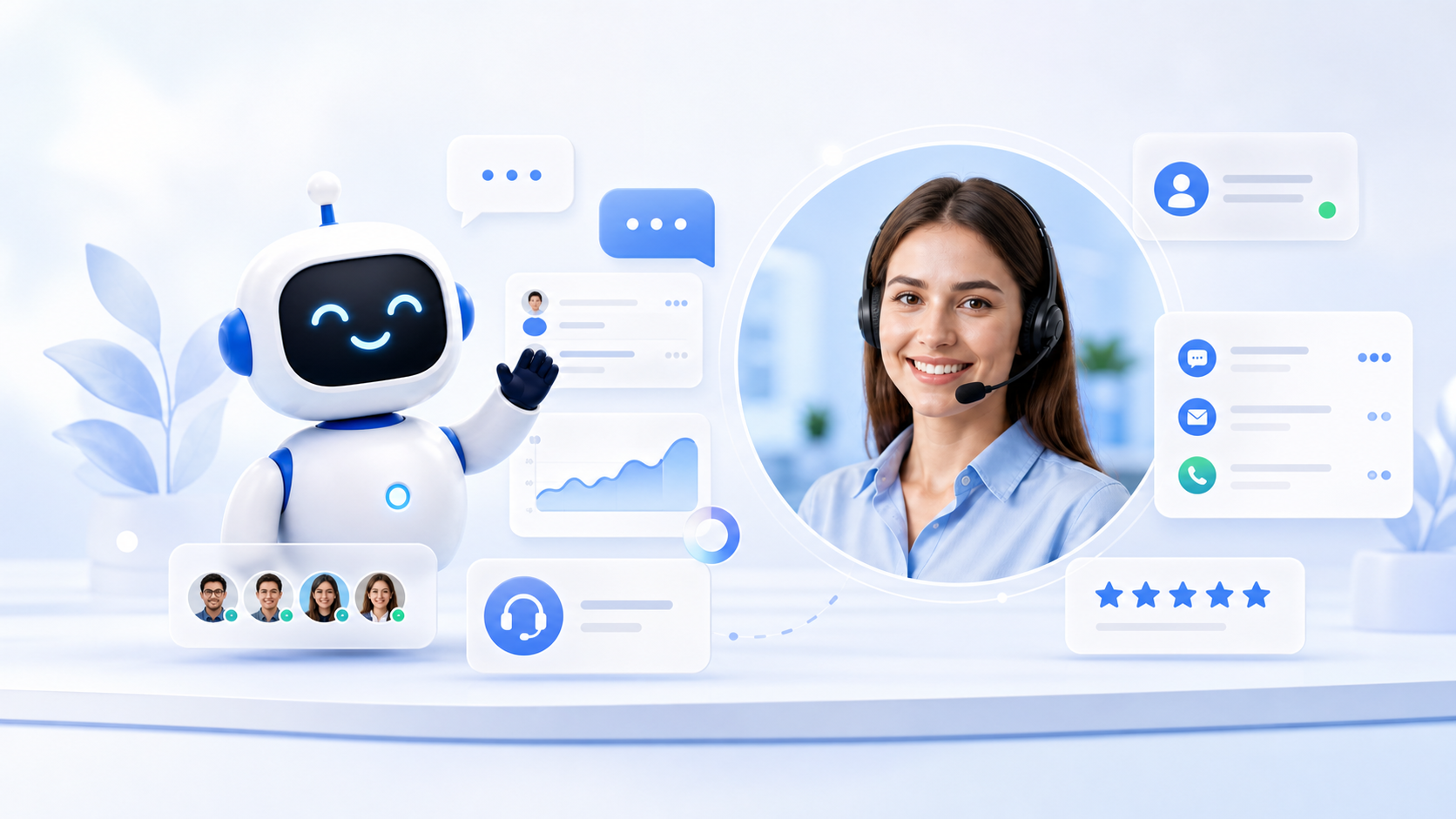 AI assistant and headset support agent working together in Dchat